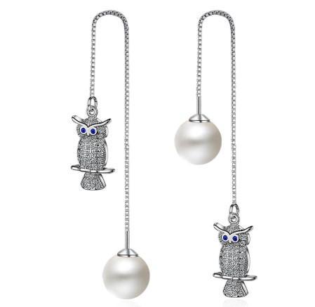 Boucles d'oreilles Hibou Pendante Zircon Cristal Or main image 1