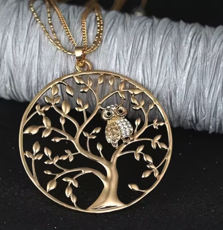 collier arbre de vie hibou or
