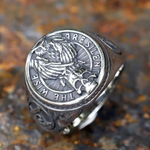 bague homme en argent franc maçon et hibou tete de mort viking