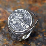 bague homme en argent franc maçon et hibou tete de mort viking