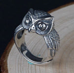 bague anneau hibou argent acier homme pas cher