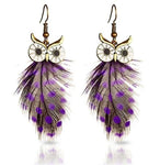 boucles d'oreilles hibou plume violet