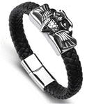 bracelet chouette hibou en cuir noir argent