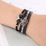 bracelets cuir et hibou noir pas cher