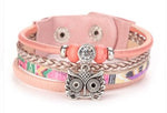 bracelet chouette en cuir rose pour femme
