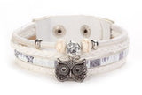 manchette en cuir hibou blanc et breloque argent