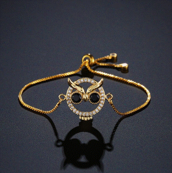 bracelet hiboux en or breloque zirconium chouette