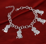 bracelet hibou en argent avec des breloques chouettes pour fille femme