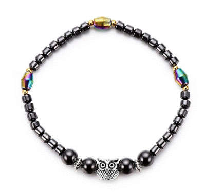 bracelet hibou en perle brillante noir argent