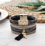 plusieurs bracelets en un en cuir noir hibou ou chouette mixte