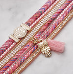 bracelets hiboux rose en cuir or et strass tendance pas cher