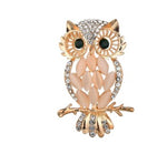 broche hibou en nacre blanc et strass