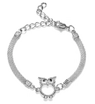 bracelet hibou en argent pendentif faux diamant ajustable