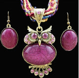 pendentif hibou chouette violet pierre boucle d'oreilles 