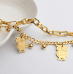 bracelet hibou en or pour femme avec breloques chouettes