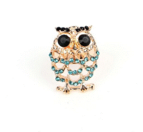 bague en or avec un hibou faux diamant bleu