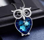 pendentif en coeur cristal bleu hibou ou chouette