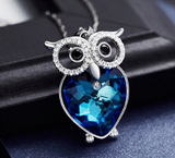 pendentif en coeur cristal bleu hibou ou chouette
