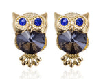 boucle d'oreilles bouton hibou or et bleu