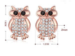boucle d'oreilles or rose hibou strass
