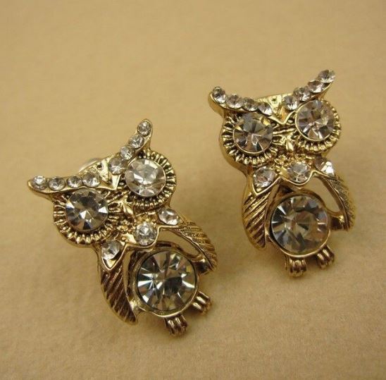 Boucles D'oreilles Pendantes Hibou Doré Avec Turquoise - Alliage, Fermoir Dormeuse - Style Rétro - Neuf Avec étiquettes