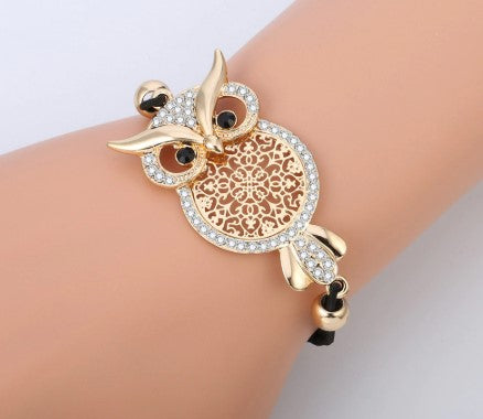 Bracelet Cordon Hibou Ajouré Or Zircon Bijoux Hibou