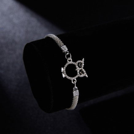 bracelet hibou argent et faux diamant pas cher mixte