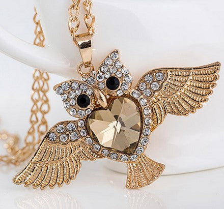 Pendentif Chouette Avec Montre Intégrée - Chaîne 56 Cm, Mouvement Analogique - Cuivre/Or - 12