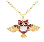 hibou en pendentif ailes ouvertes rose cristal en or