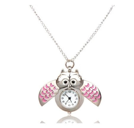 Collier Montre Hibou Pendentif Rose Bijoux Hibou
