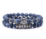 ensemble de bracelets bien etre bleu gris pierre naturelle hibou argent