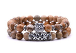 ensemble de bracelet pierre naturelle hibou jade beige foncé chouette argent