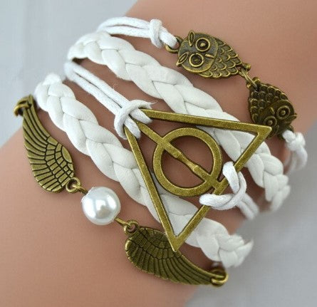bracelets vintage blanc hiboux et perle