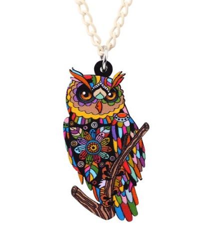 pendentif hibou avec collier original joli multicolore