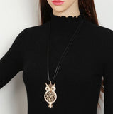 collier long pendentif chouette hibou argent